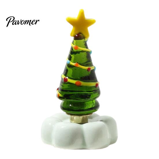Crystal Holiday Decor Handmade Glass Christmas Tree Ornament with Star Top And Colorful Bead Details, Decorative Tabletop Trees Desktop Rotating