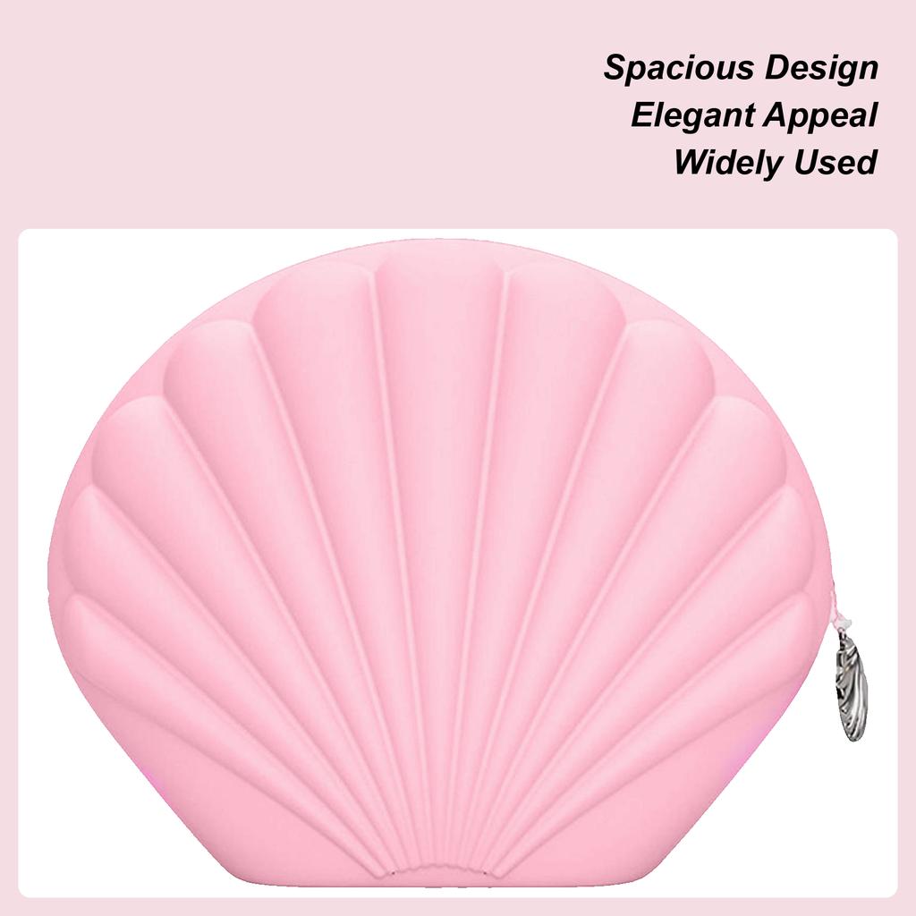 Travel Makeup Bag Shell Design Zipper Closure Organizer Extra-Wide Opening Silicone Cosmetic Bag For Women Girls Jewelry Cards