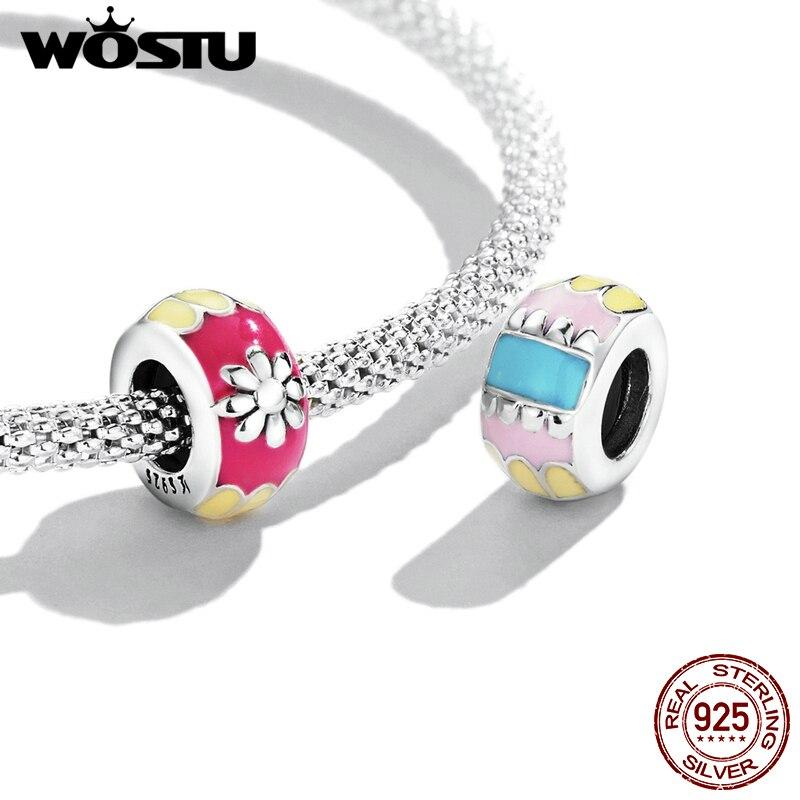 

WOSTU Стерлингового Серебра 925 Пасха Красочные Проставки Цветок Шарм Подвеска Подходит Оригинальный Браслет Ожерелье Для Женщин Ювелирные Изделия 925 silver