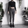 Women's Dark Style High-Neck Figure-Hugging Long-Sleeve Crop Top