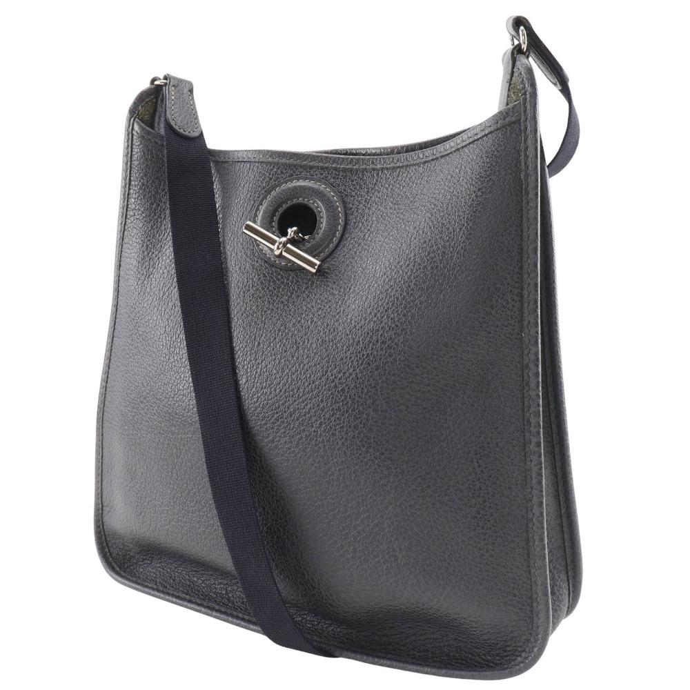 HERMES Vespa 28 Shoulder Bag gray/black leather Women Used