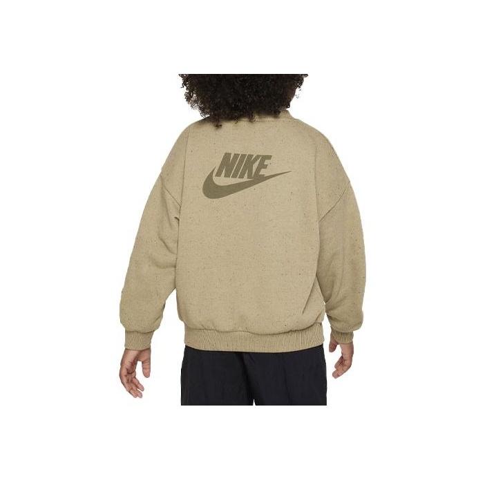 Nike Sportswear Icon Fleece Logo Print Ribbed Crewneck Loose Fit Sweatshirt Kids sweatshirt Khaki FN7274-276