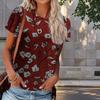 Damen Sommer T-Shirt Blattdruck Retro Mode Kurzarm T-Shirts Casual Printed Tops