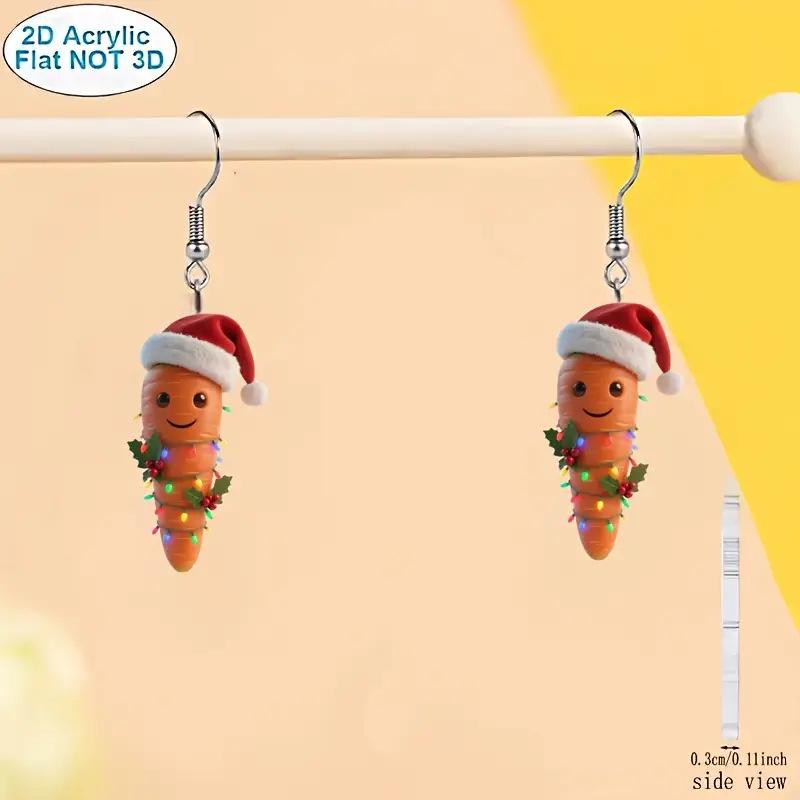Festliche Nikolausmützen Karottenohrringe - Flache Acryl-Weihnachts-Cartoon-Gemüse-Schmuck