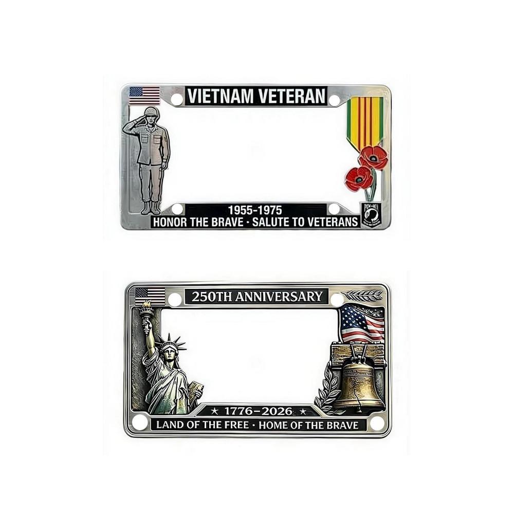 250th Anniversary Commemorative License Plate Frame High-quality Vietnam Veteran Salute Mental License Plate Decorative Frame License Plate Covers