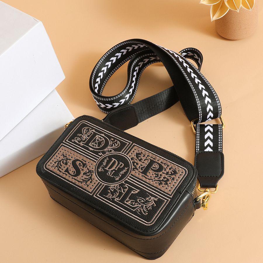 IELGY Ladies Retro Style Letter Wide Shoulder Strap Simple Shoulder Crossbody Bag