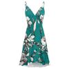 Women Summer Wrap V Neck Adjustable Spaghetti Straps Chest Pleats Casual Ruffle Dress Summer Beach Knee Length Dress Open Back Off Shoulder Dress