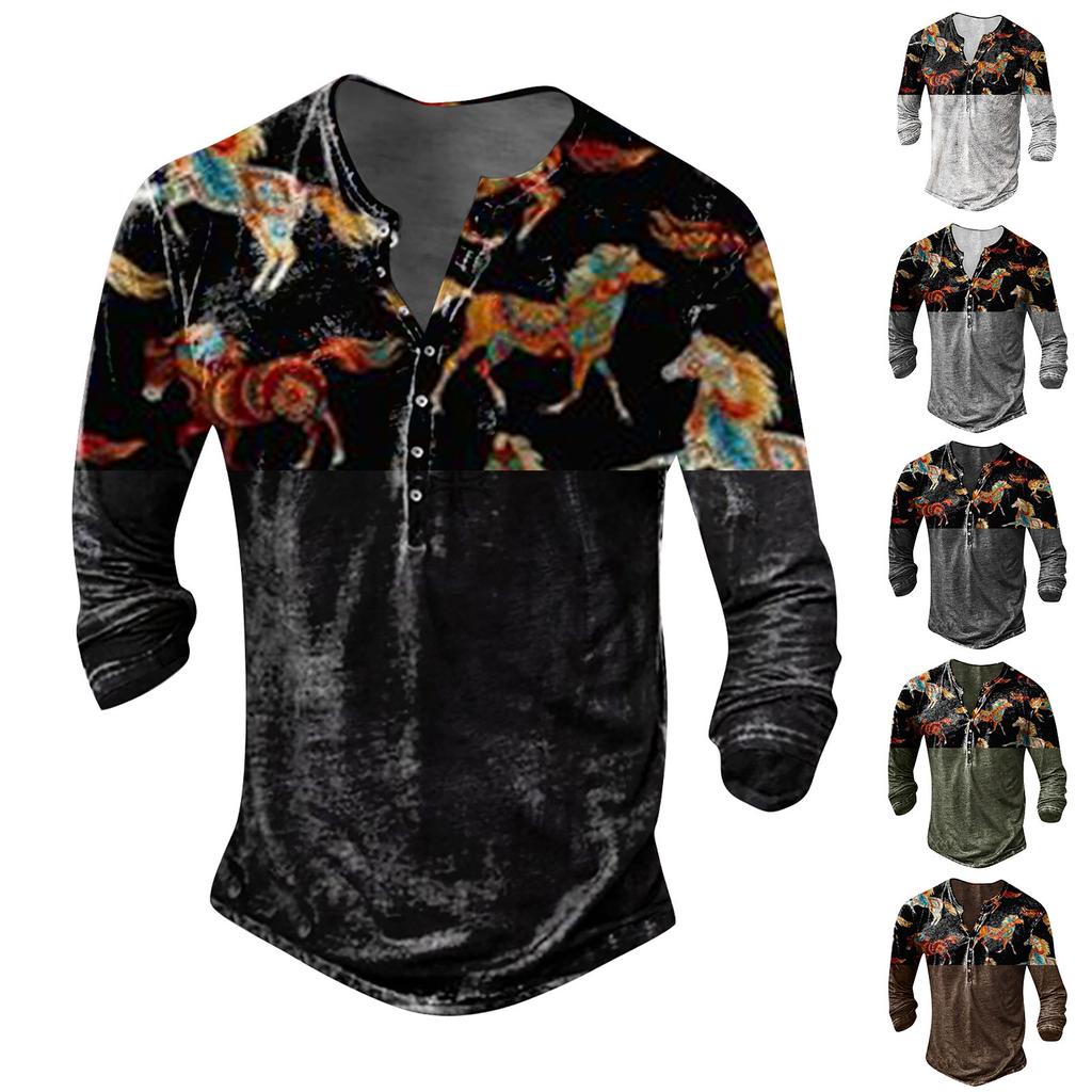 Men's Long Sleeve Graphic And Embroidered Fashion T-Shirt Spring And Long Sleeve Printed Pullover Sweatshirt