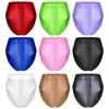 Womens Glossy Solid Color High Waist Briefs Underwear Swimsuit Bottom