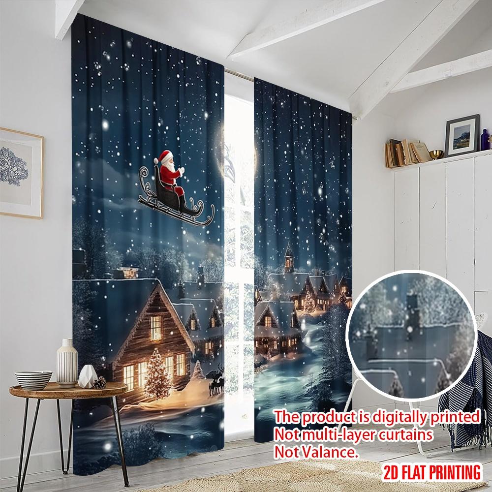 2 Stück, 2D-Flachdruck Vorhänge Digitaldruck Weihnachtsmann Schlitten Rentier (2) Vielseitiges, strapazierfähiges Polyester (ohne Stange)