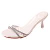 Fashion Rhinestone Slender Strap High Heels Summer New Round Toe Open Toe Non-slip Wear-resistant Stiletto Fashion Cool Mopping