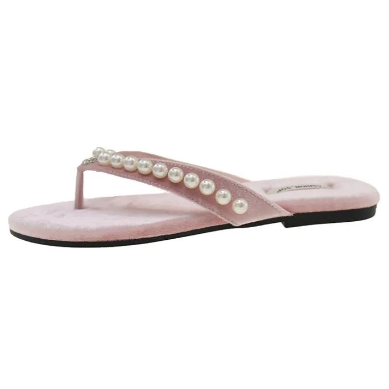 Perlen Zehensandalen Damen Zehensteg Pantoletten Ballerinas Sommer 2025 Trend Komfort Lässig Frau Elegant Sandalias Mujer