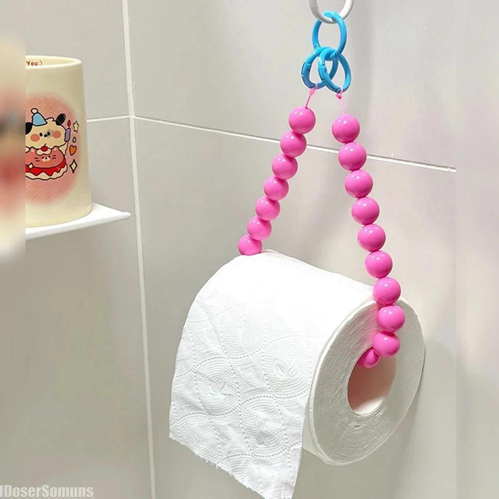 Pink Hanging Beaded Tissue Holder Mobile Phone Chain Multifunctional Storage Paper Hanger Rack Home Decoration Accessories