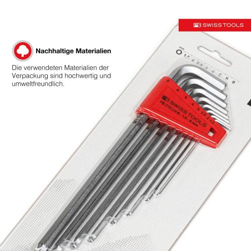 PB SWISS TOOLS Long Hex Wrench Set with Ball Head, 212LH8CN
