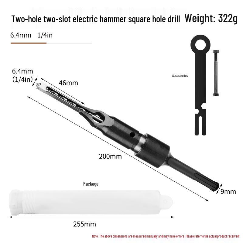 Electric Hammer Square Shank Drill Bit for Woodworking - Two Holes & Grooves