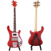 Hztyyier Wooden Miniature Guitar Red Mini Bass Replica Mini Musical Instrument Model with Stand for Home Decoration