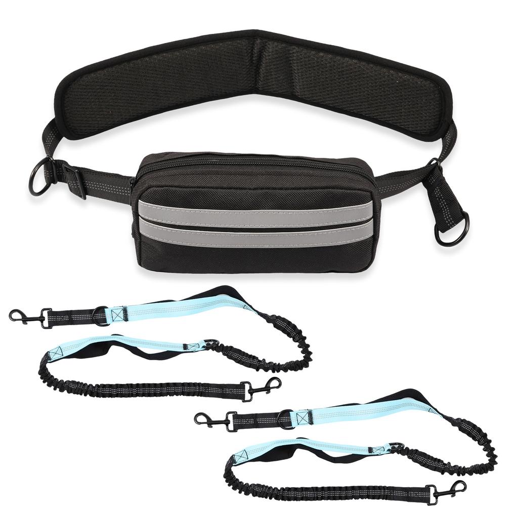 Hands Free Dog Leash Adjustable Reflective Waist Running Double Leash with Pouch Retractable Dog Running Leash Pet Supplies