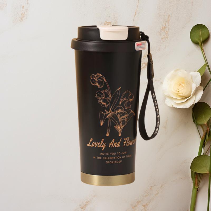 BaWangChaJi 316 Stainless Steel Aesthetic Insulated Coffee Cup with Double Straw Design