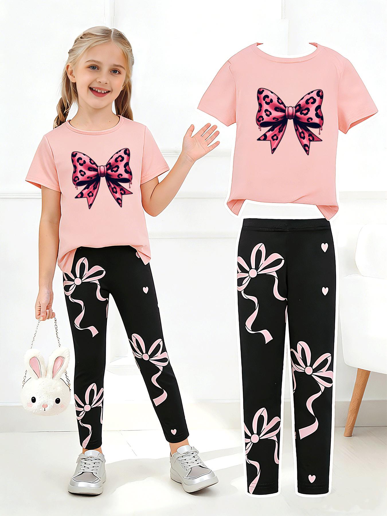 Summer Girls  Casual Short-Sleeved Top & Long Pants Set - European American Style 7Y