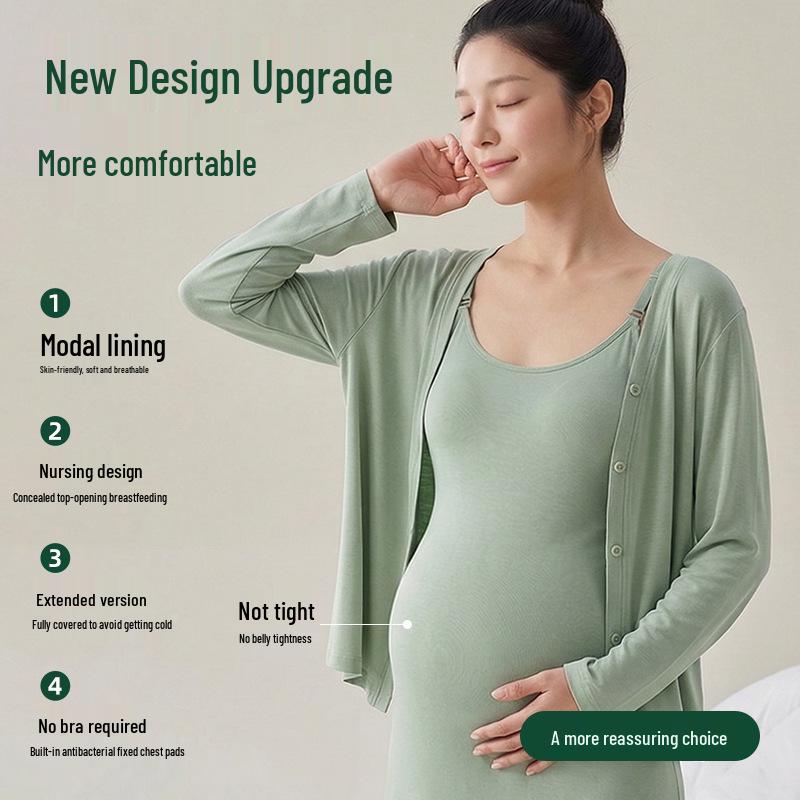 Robe de nuit de maternité sans coutures en modal Printemps/Été: Robe longue débardeur confortable post-partum pour femmes enceintes, pyjama sans soutien-gorge.
