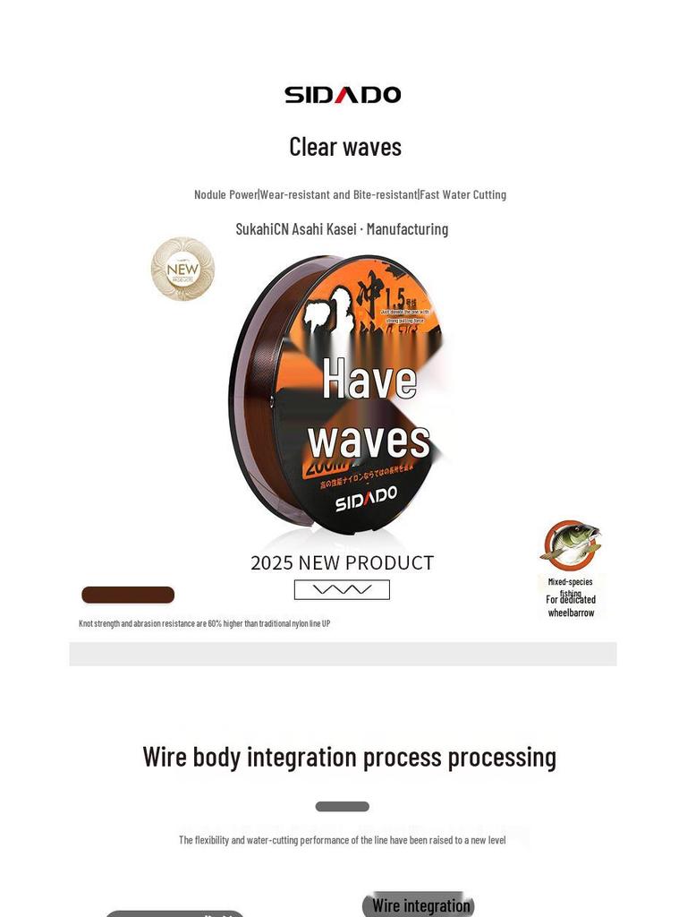 SIDADO Clear Wave 200m Fishing Line - Wear-Resistant, Long Casting, Big Fish Main Leader Line