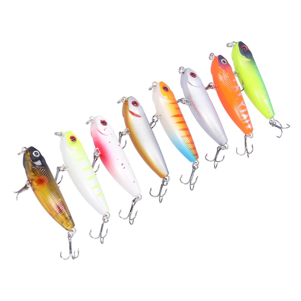 8pcs Fishing Lures Hard Bait 3D Eyes Floating Pencil Fishing Lure with Treble Hook