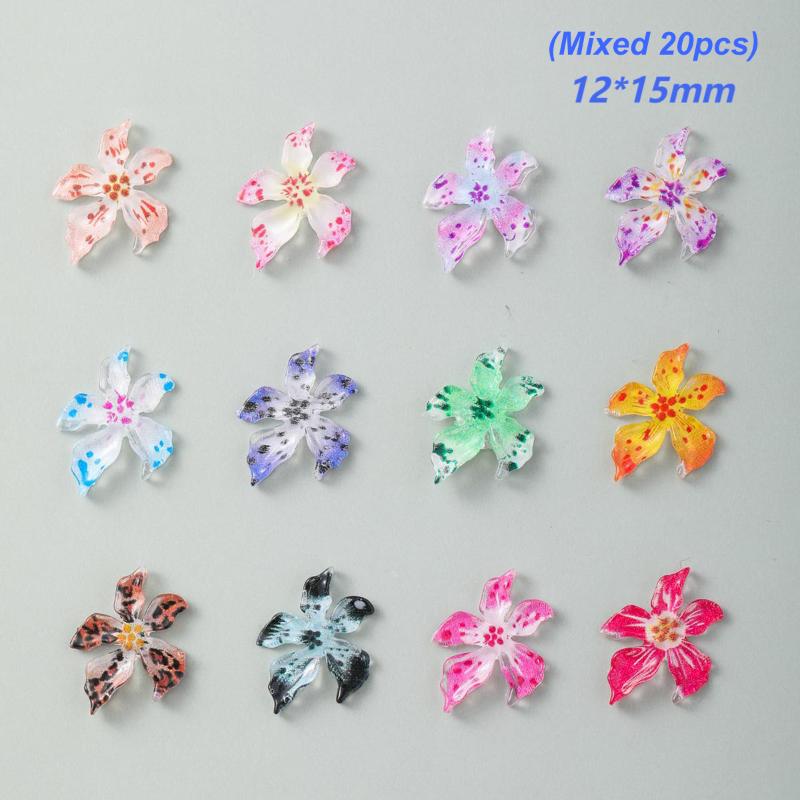 

20 шт. Смешанные красочные смоляные шармы для нейл-арта в виде цветка лилии, градиентные, ледяные, прозрачные, желейные, украшения для нейл-арта с лилиями, DIY маникюрные детали