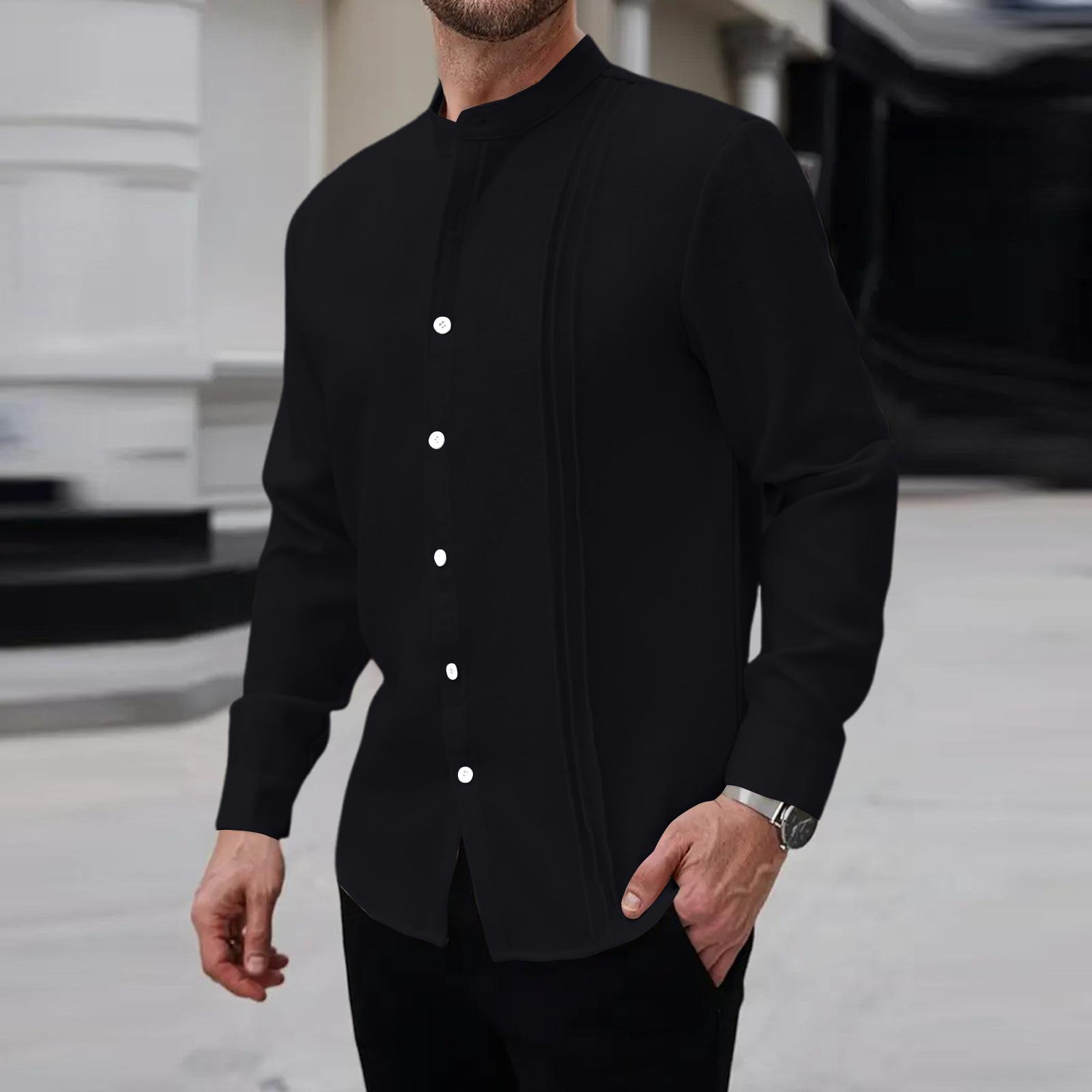 

Мужская льняная рубашка с длинным рукавом, рубашка с отложным воротником, рубашка в стиле business casual, деловая рубашка, рубашка стандартного кроя XL чёрный