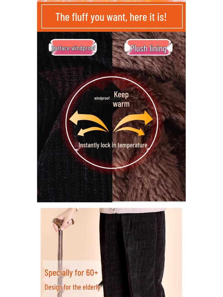 Corduroy Winter Velvet-Lined Trousers for Women - Warm, Straight-Leg, Ideal for Elderly and Middle-Aged.
