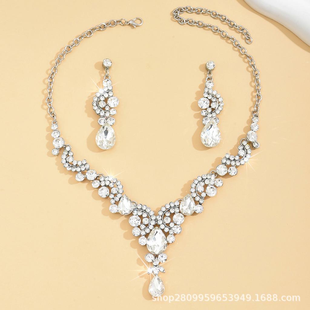 Alloy Rhinestone Wedding Necklace Earrings Bridal Wedding Accessories Banquet Ladies Jewelry