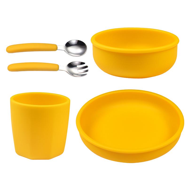 Nordic Silicone Kids Tableware Set: 5-Piece Includes Plate, Bowl, Fork, and Spoon