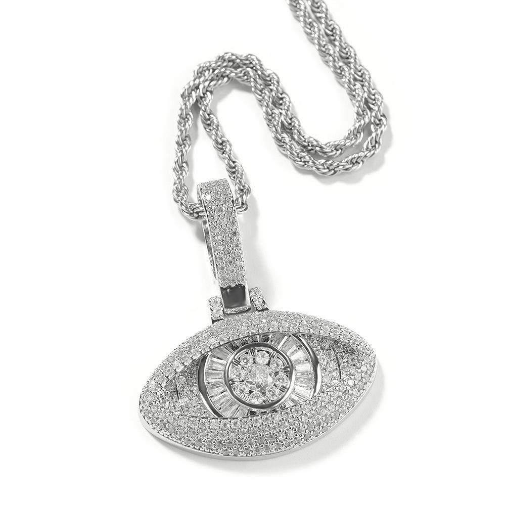 Подвеска-ожерелье с глазами из полных бриллиантов Модная Крутая Медная Циркониевая Серебряная Мужская Подвеска Ювелирное изделие