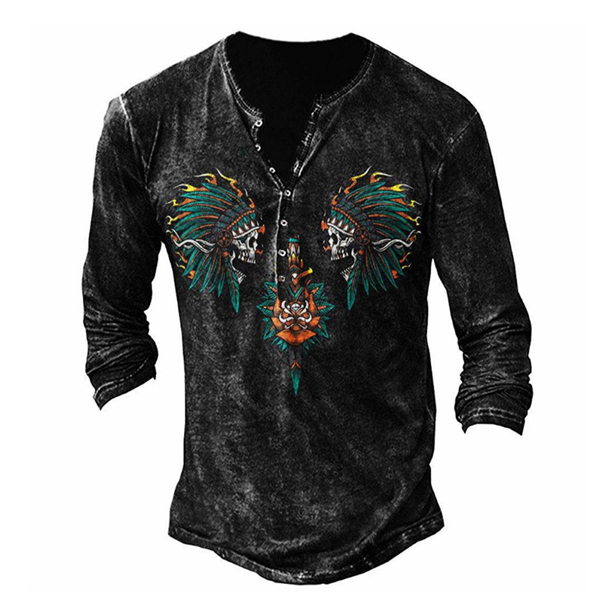 FEGKZLI Fashion Heren T-shirt met lange mouwen in punkstijl, casual, vintage T-shirts in de lente en herfst M