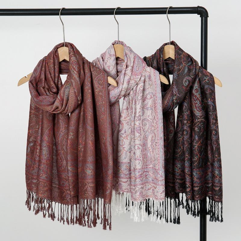 Fashion Cashew Jacquard Tassel Polyester Long Towel Versatile Ladies Outer Warm Travel Shawl Scarf