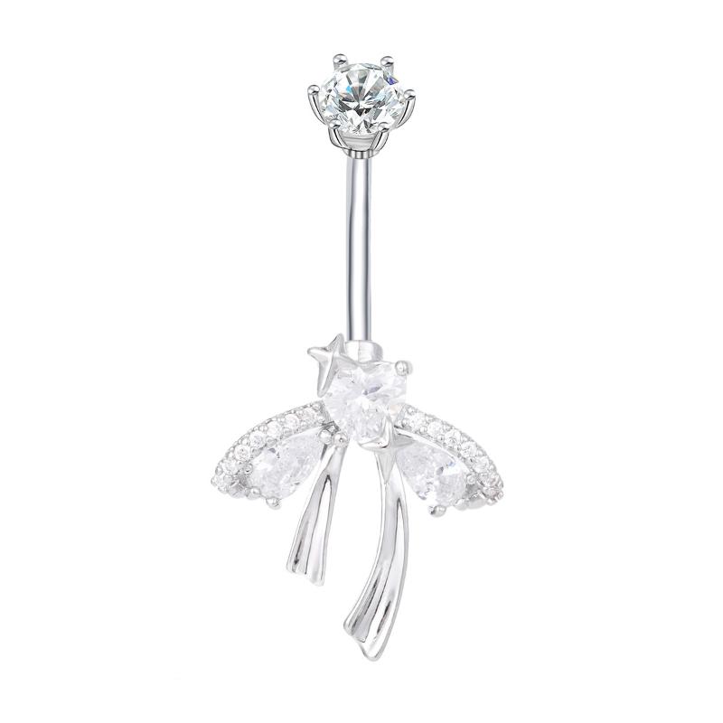 Anneau de nombril Cœur Doux avec Nœud pour Femmes Anneau de Nombril Papillon Zircon Brillant Bijoux Accessoires Piercing Corporel Sexy Cadeau