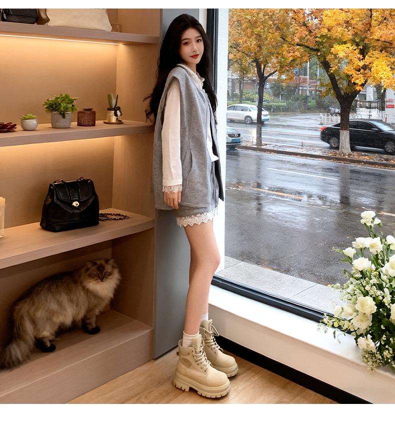 European Spring 2023 Women's Casual Korean-Style Hooded Vest & Short Skirt Set