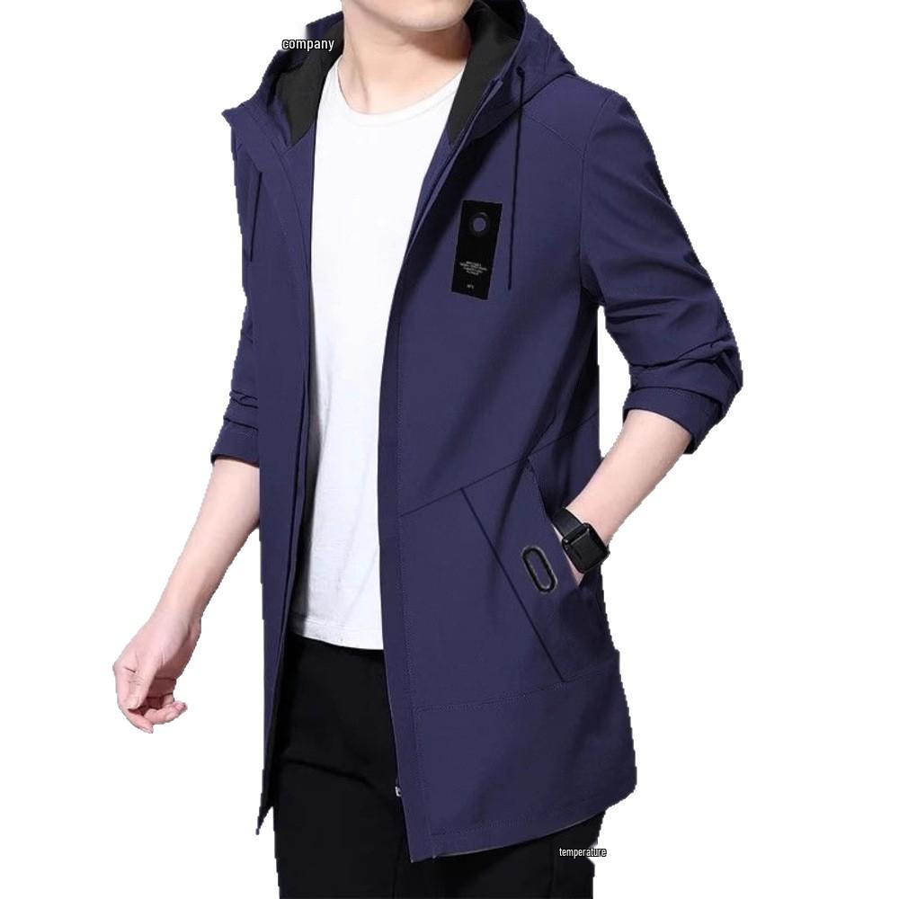 2025 Men’s Mid-Length Fleece-Lined Trench Coat – Trendy, Casual, and Warm for Autumn/Winter.