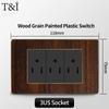 T&I Type 118 Black Retro Wood Grain Wall Plate, US Standard Electrical Outlet Cover with Switch
