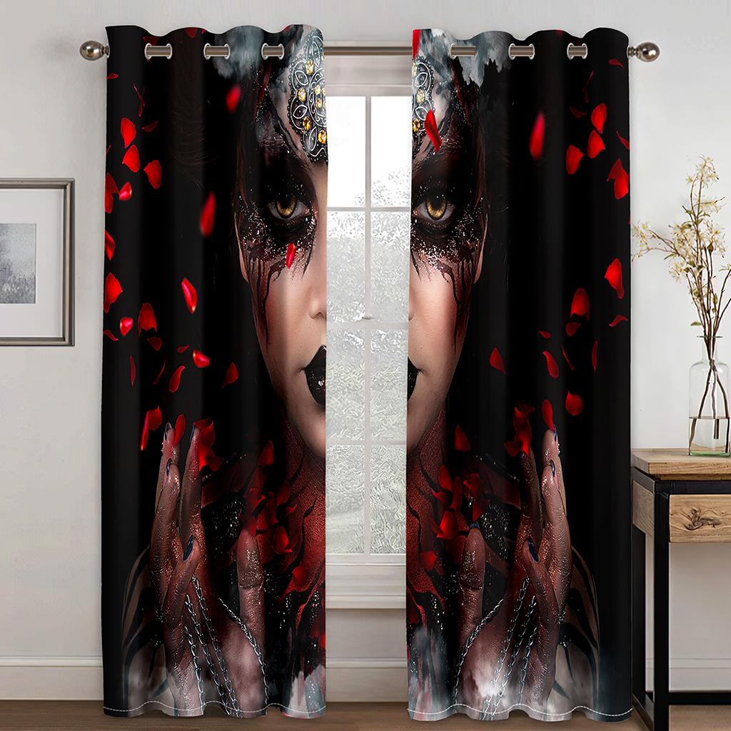 

Этнический стиль, девушка, 3D цифровая вишневая занавеска, гостиная, спальня, украшение для дома, 90 г, полиэфирное волокно, ткань для штор, две части W50xH130(CM)x2pcs&Grommet Top