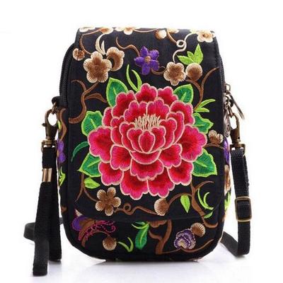 Women Shoulder Bag Travel Pouch Retro Floral Embroidered Crossbody Bag Zip Bag