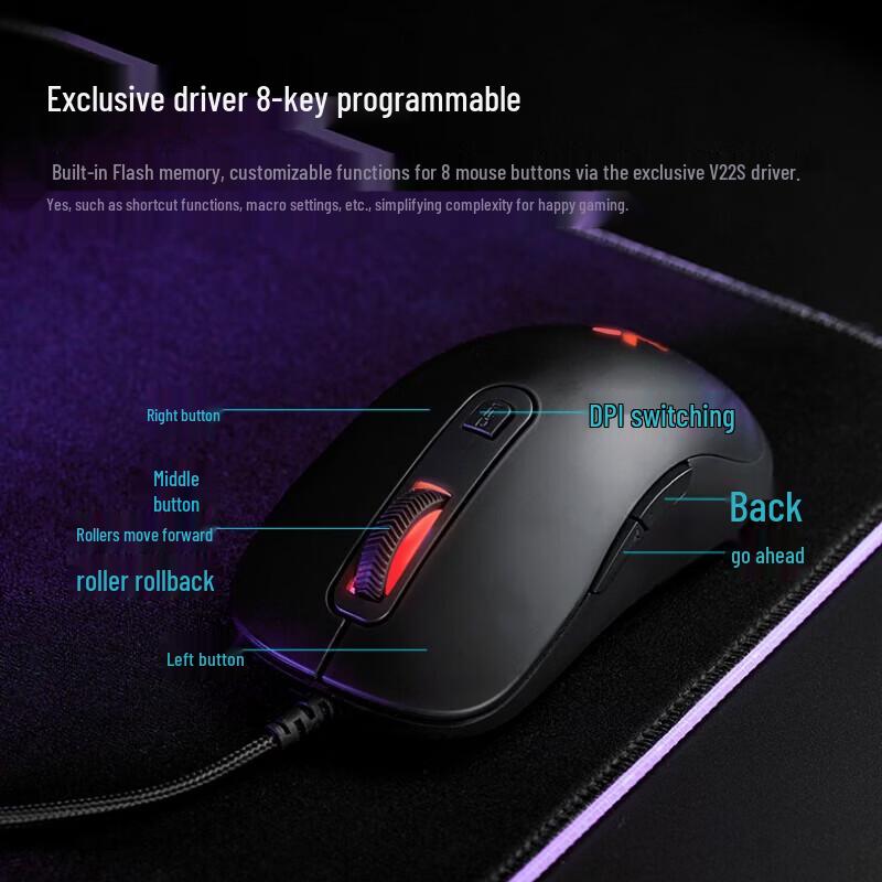 Rapoo V22S Ergonomic Wired Gaming Mouse