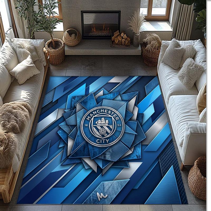 Manchester City Printed Flannel Area Rug Non Slip Soft Polyester Floor Carpet Indoor Decor Mat for Bedroom Living Room Sofa