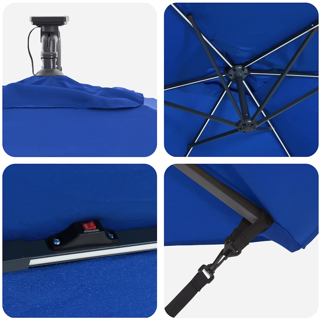 Azur Blue Sun Umbrella with LED Light Strips 294 X 200 X 270 Cm