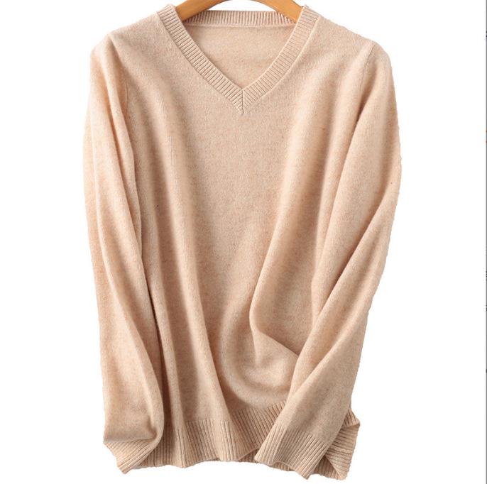 Women's V-Neck Merino Wool Sweater - Slim Fit, Long Sleeve, Warm Knitwear for Autumn/Winter
