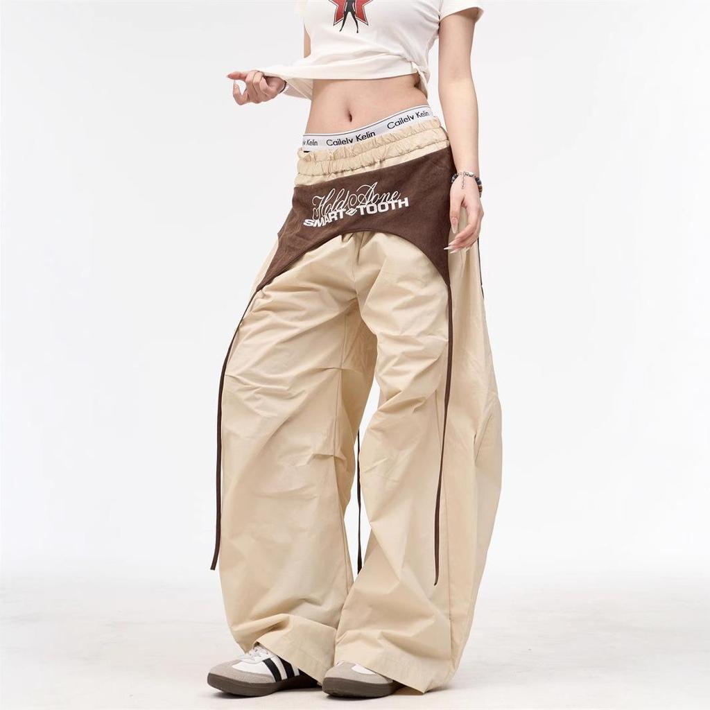 Women's Hip-Hop Style Patchwork Wide-Leg Overalls for Spring/Summer