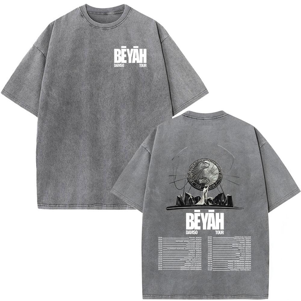 Vintage Spierane Koszulki Rapper Damso Beyah Tour 2026 Mężczyźni Kobiety Odzież Moda Hip Hop Krótki Rękaw Okrągły Dekolt Koszulki Streetwear