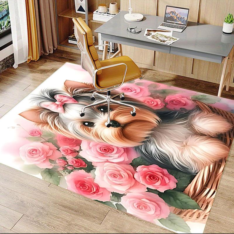 1PC Yorkie Roses Carpet Ultra Soft, Thick & Absorbent, Non Slip Machine Washable Mat for Entryway