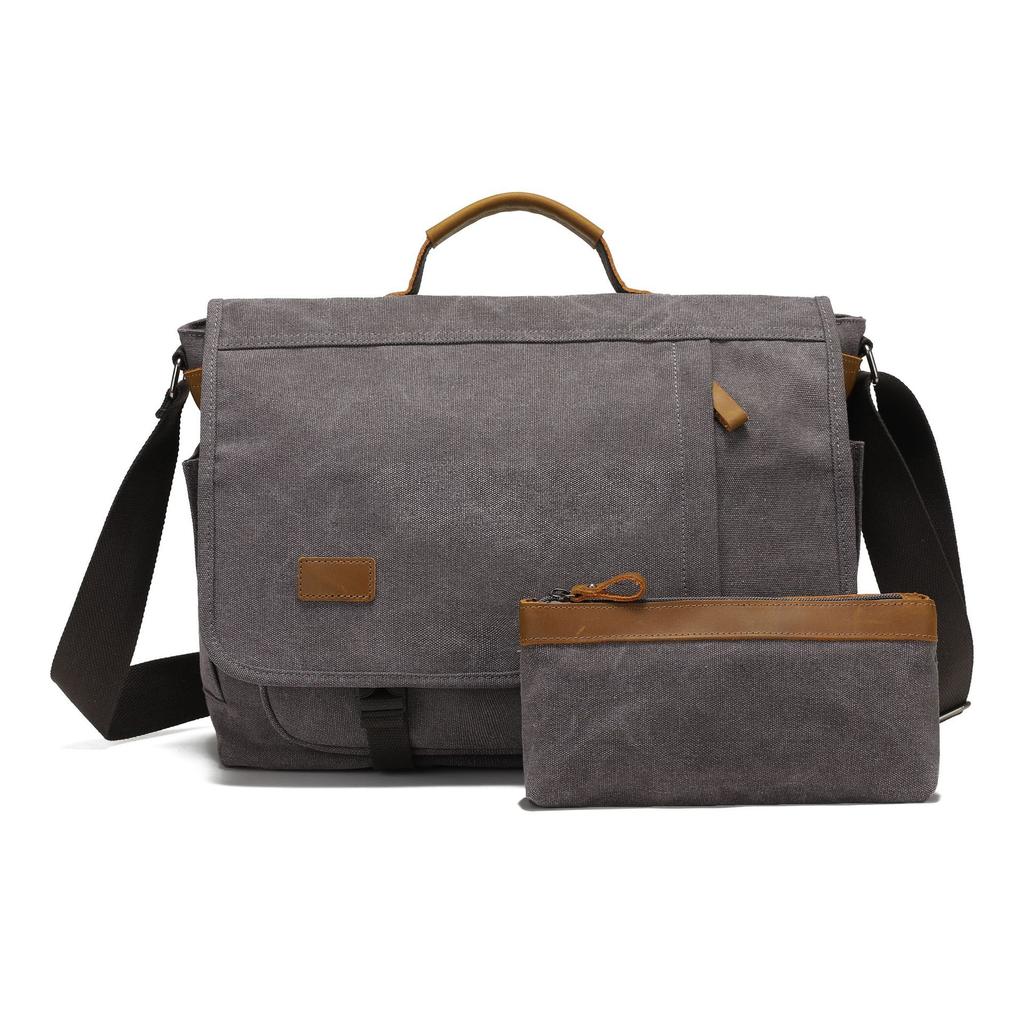 Canvas Skew Bag with Top Leather Camera Bag for Men Vintage One-shoulder Skew Back Briefcase for Business Travel