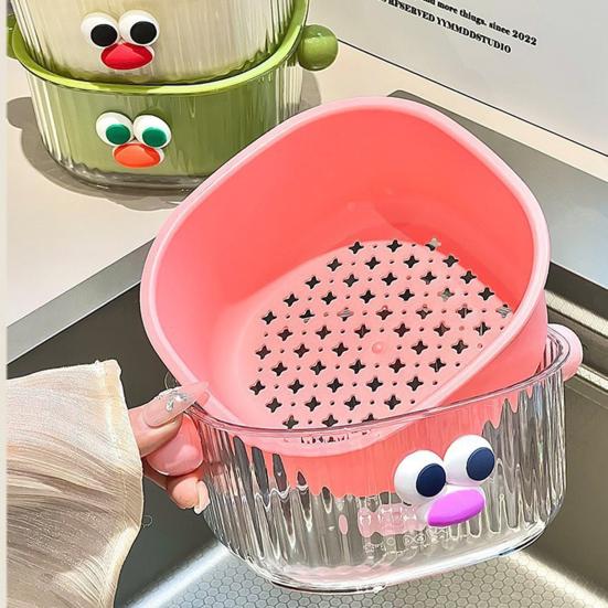 Drain Basket with Handle BPA Free Large Capacity Quick Drying Hollow Design Double Layer 2-in-1 Vegetable Fruit Washing Basket