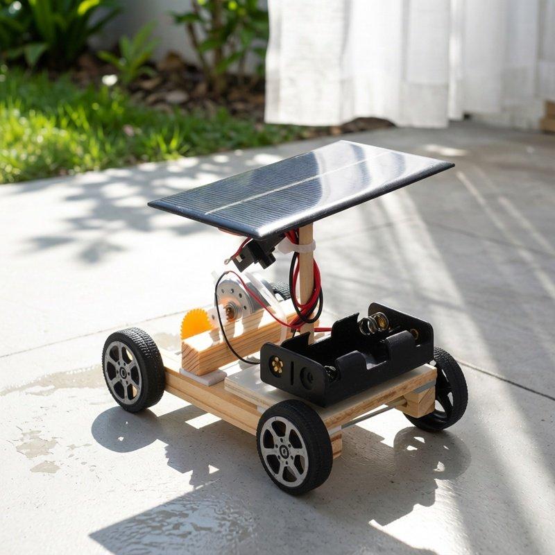 DIY Wooden Assemble Solar Car Creative Invention Kids Hands-On Motor Skill Active Thinking Electronic Kit STEM Educational Toy